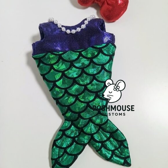 Little Mermaid Ariel Custom Mermaid Outfit and Metallic Bow Made to fit Labubu - Picture 4 of 7